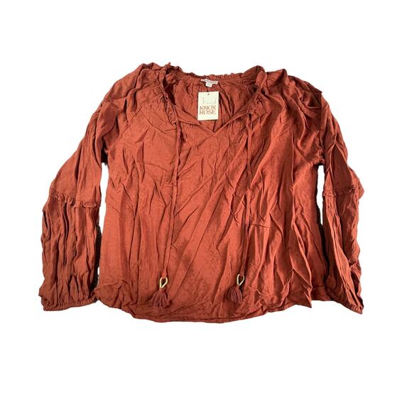 Knox Rose Tops - Knox Rose Shirt Women XXL 2XL Burnt Orange Long Sleeve Peasant Blouse V-Neck NWT
